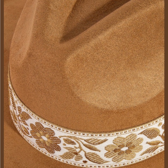 Embroidered Carmel Wide-Brim Hat O/S (fits most) - Picture 3 of 4
